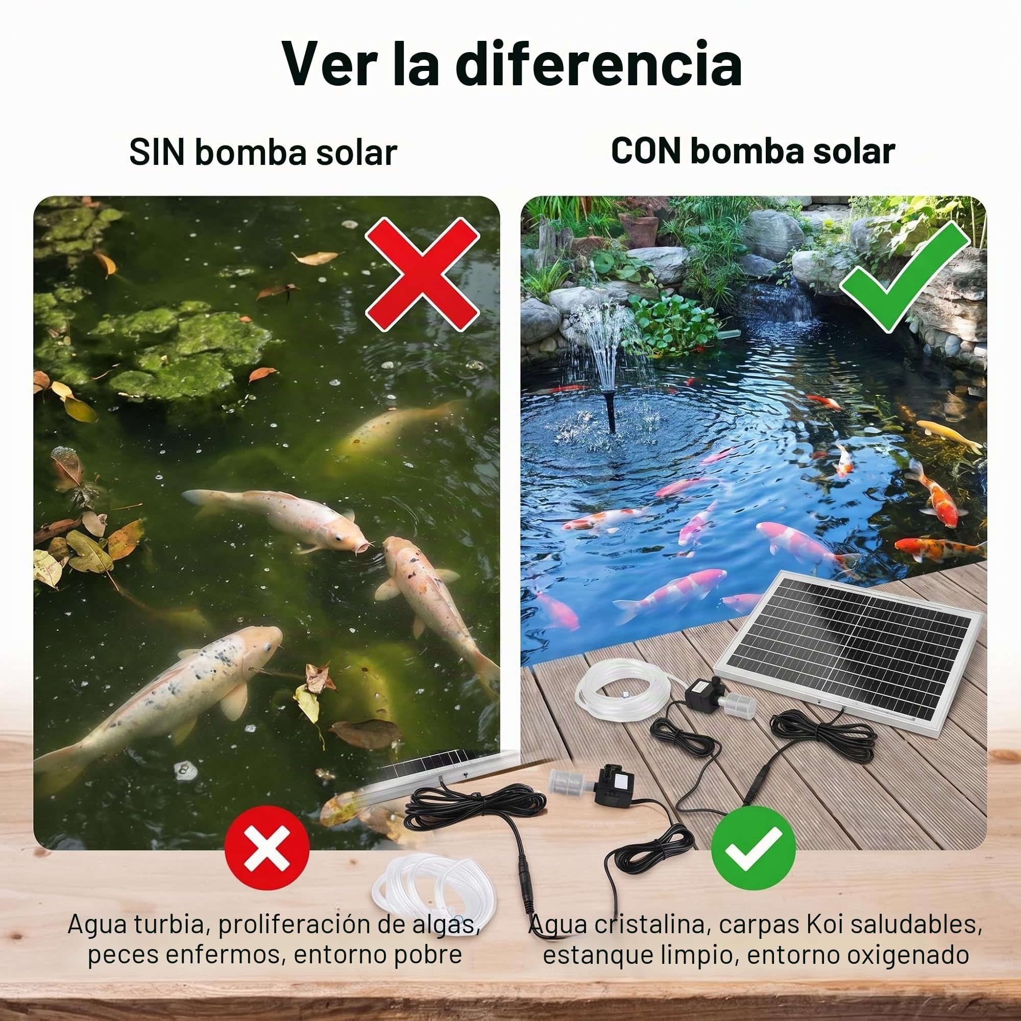 Kit de filtro solar para estanque de peces - Bomba sumergible - Filtro biológico para estanque de peces