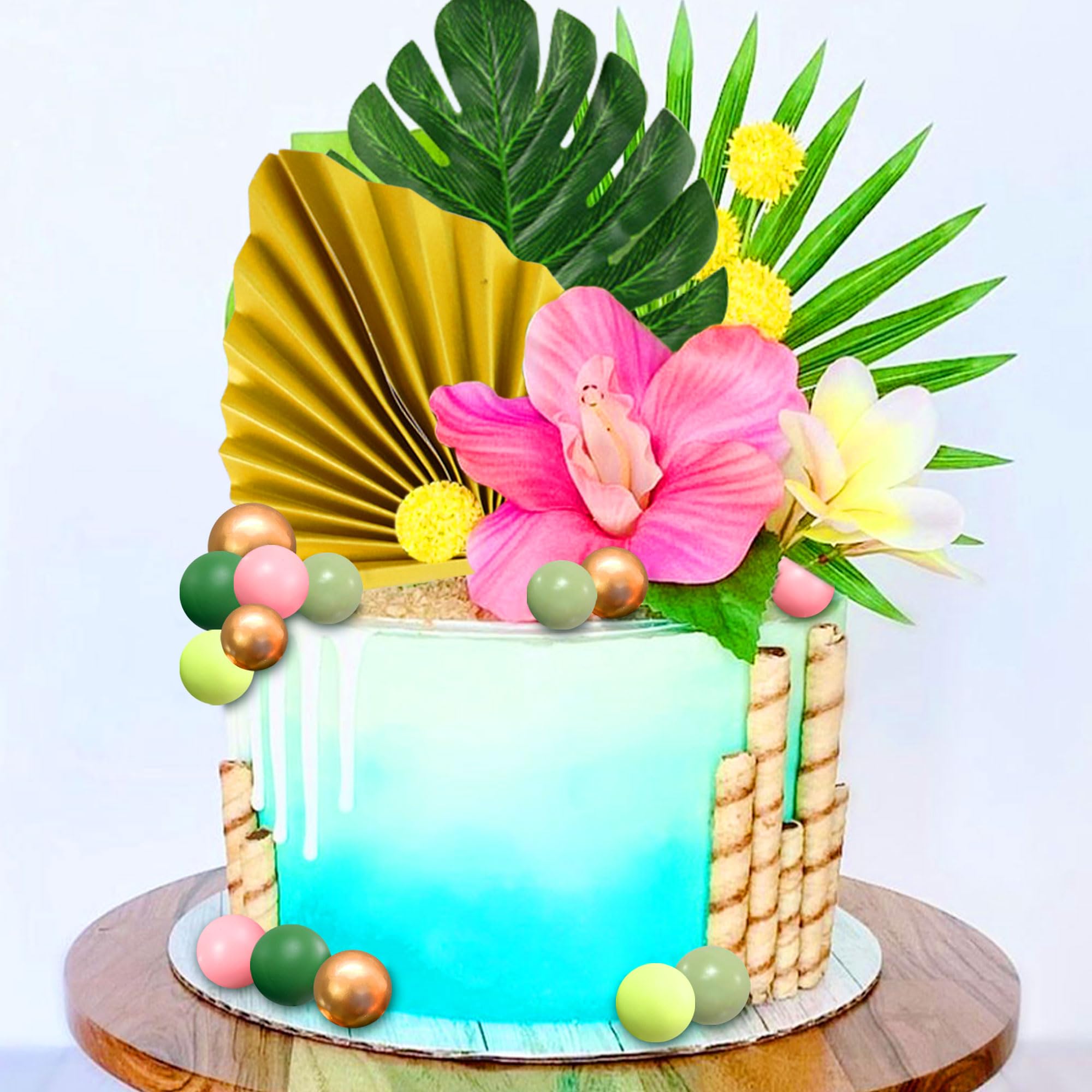 JeVenis Hawaiian Cake Decorations Tropical Cake Topper Luau Cake Toppers Moana Cake Decorations Hibiscus Flowers Cake Decoration - Image 2