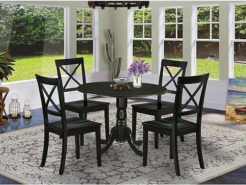 Miniatura 6 de East West Furniture DLBO5-BLK-W - Juego de comedor de 5 piezas para 4 personas, incluye una mesa de comedor redonda con gotas y 4 sillas de comedor