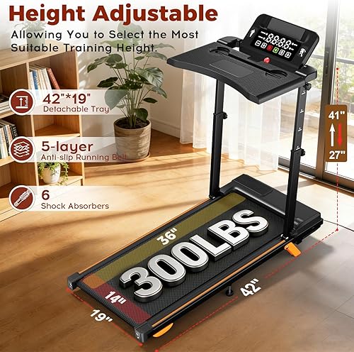 Miniatura 4 de Caminadora con escritorio, caminadora plegable para el hogar, caminadora silenciosa con 10% de inclinación, capacidad de peso de 300 libras para
