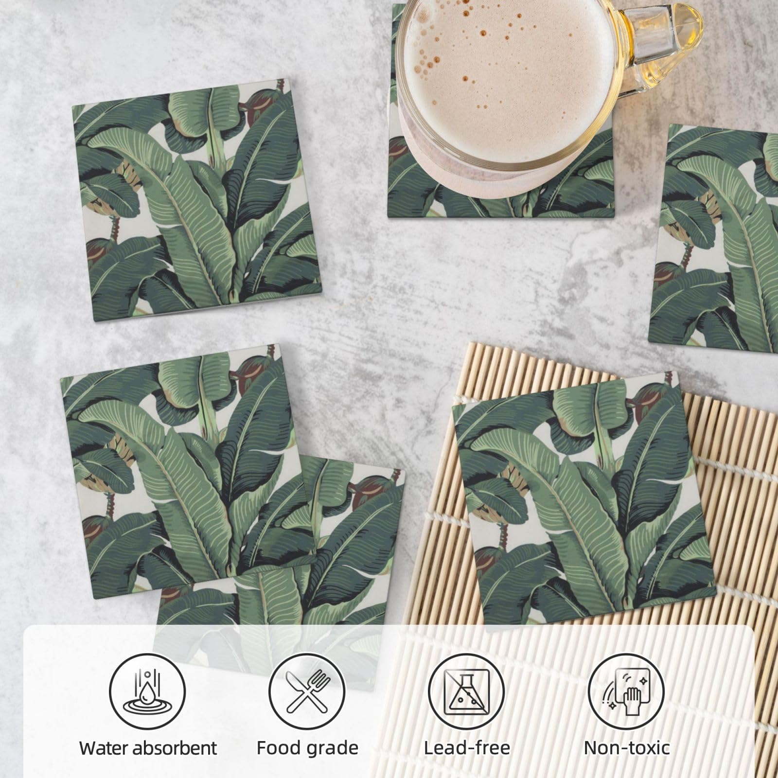 Nipichsha Sottobicchieri per bevande, set di 6 sottobicchieri assorbenti in ceramica marmorizzata con supporto e base in sughero, graziosi sottobicchieri in pietra per tazza da cucina, decorazione per