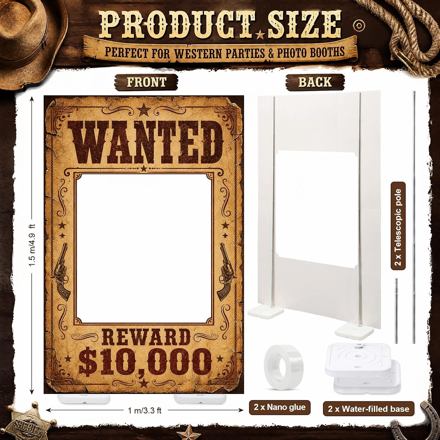 Capoda 4.9ft Western Wanted Poster Cardboard Cutout Cowboy Photo Prop