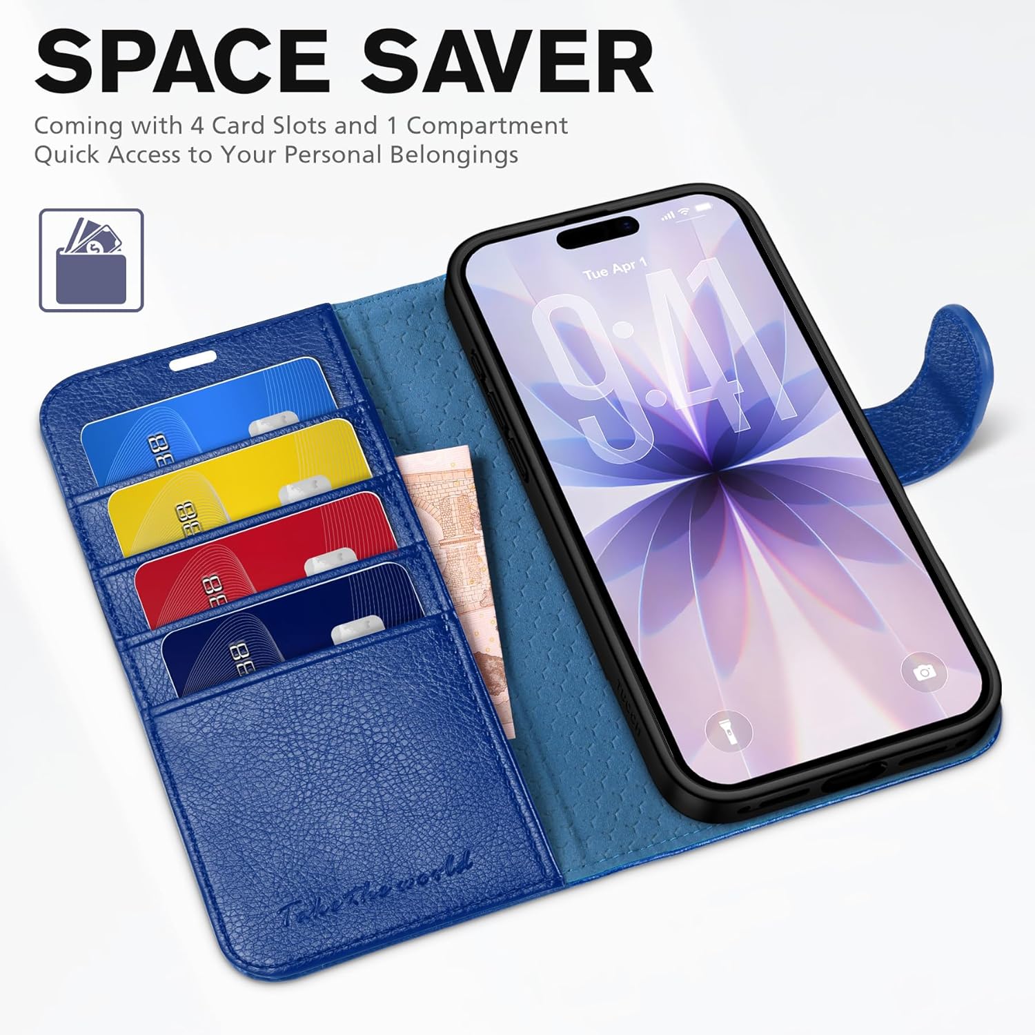TUCCH Case Wallet for iPhone 17 (6.3") 2025, Stand | RFID Blocking | 4 Card Slots | PU Leather | Magnetic Closure Folio Protective Cover | TPU Shockproof Inner Shell | Klein Blue