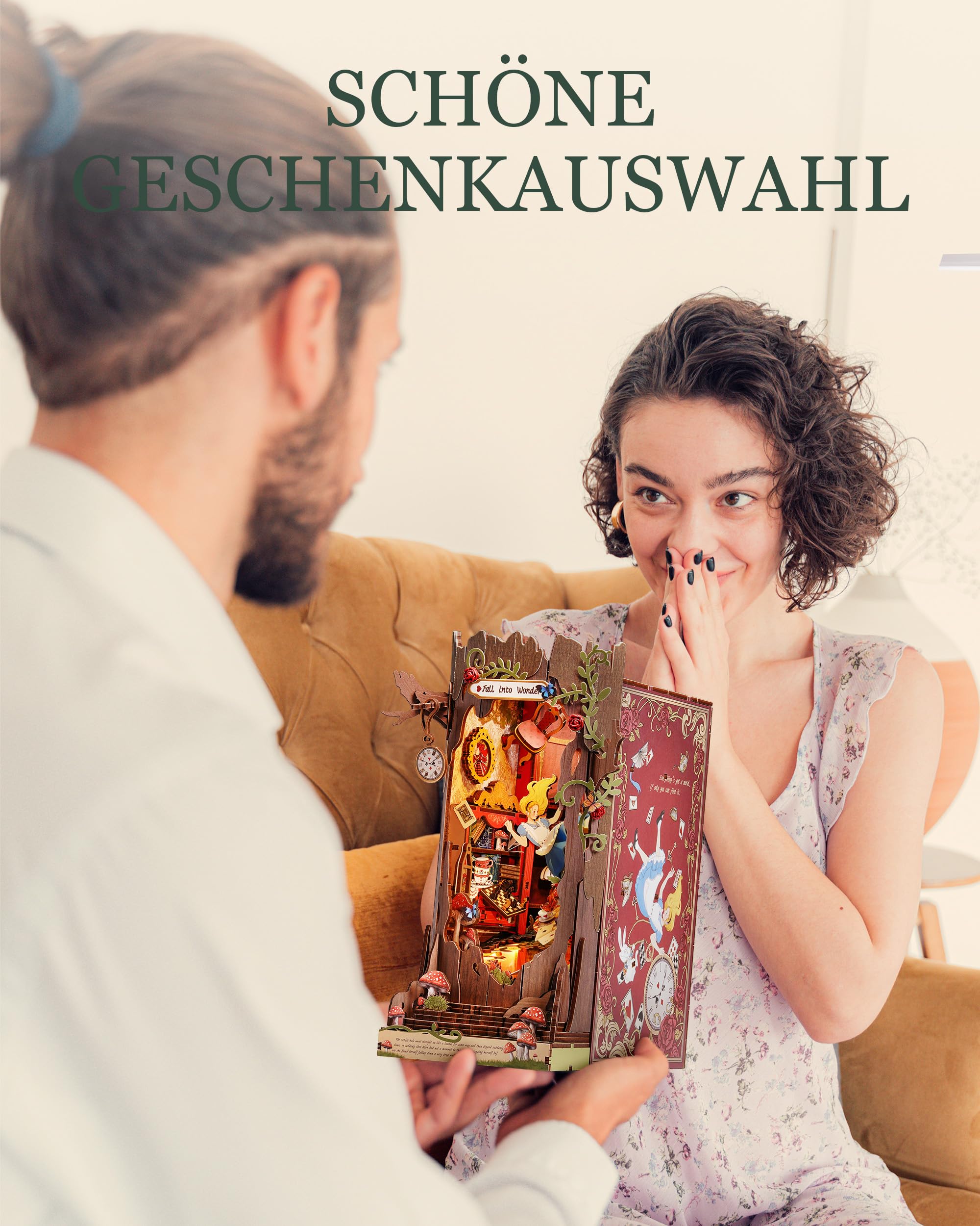Rolife Fall into Wonder Book Nook Kit für Erwachsene mit Licht | 300-teiliges 3D-Puzzle, Zusammenbau ohne Klebstoff, Gartenhaus Buchstütze Basteln als Bücherregal-Dekoration Geschenkidee