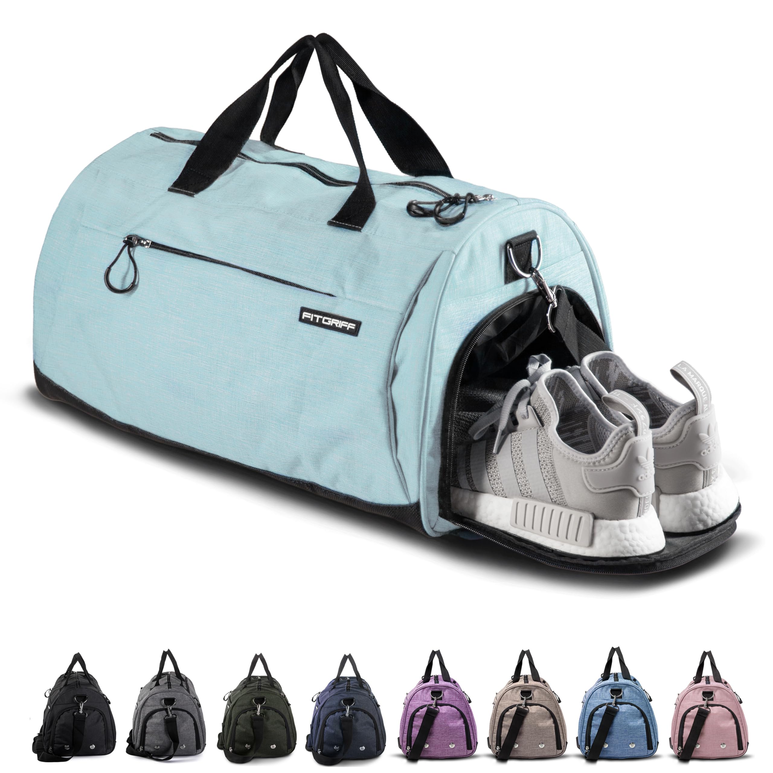 Fitgriff® Sports Gym Bag for Men and Women - with Shoe Compartment & Wet Pocket - Fitness Bag