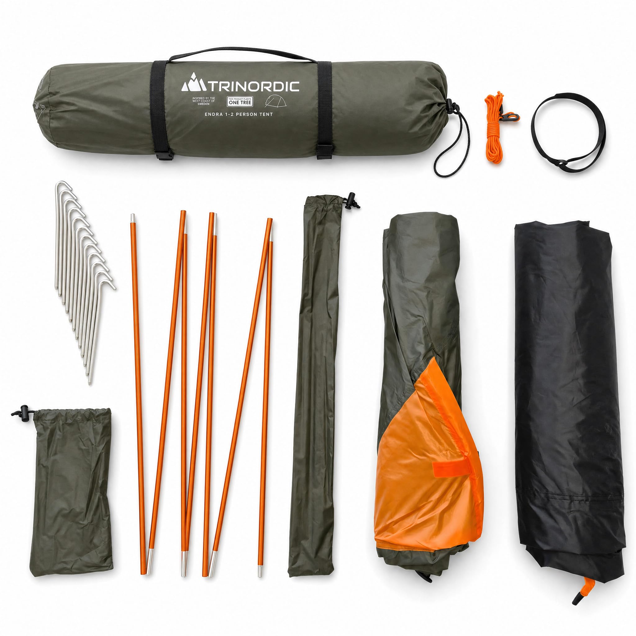 Trinordic Tienda Ligera 1-2 Personas – Tunnel Arco Único, 1,7 kg Peso Mínimo, 3000 mm Columna de Agua, Verde Oliva