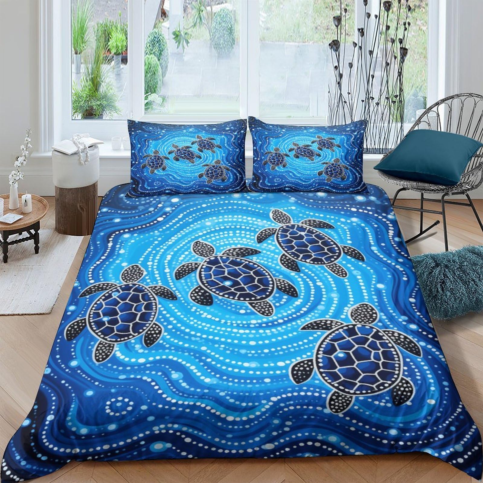 Ctjqhvkz Style-10 3D Printed Ocean Turtle Fitted Sheet Microfiber Soft Blue Wave Mattress Cover For Bedroom Guest Room Decor Single（135X200cm）