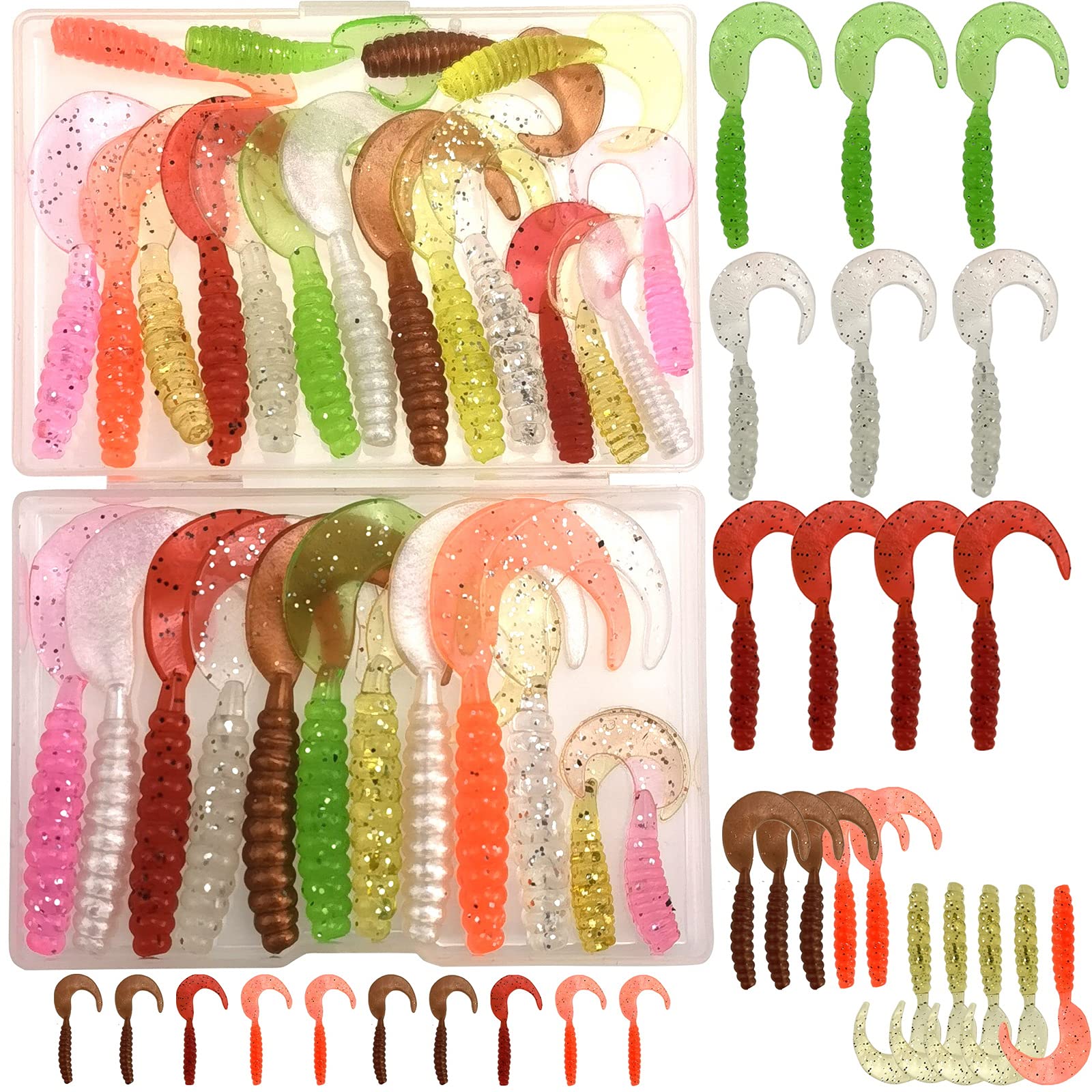 Funzhan Fishing Soft Lures for Bass Artificial Plastic Baits Paddle Tail Swimbaits Creature Shad Proven Colors Natural Oils Portable Box for Crappie Saltwater Freshwater