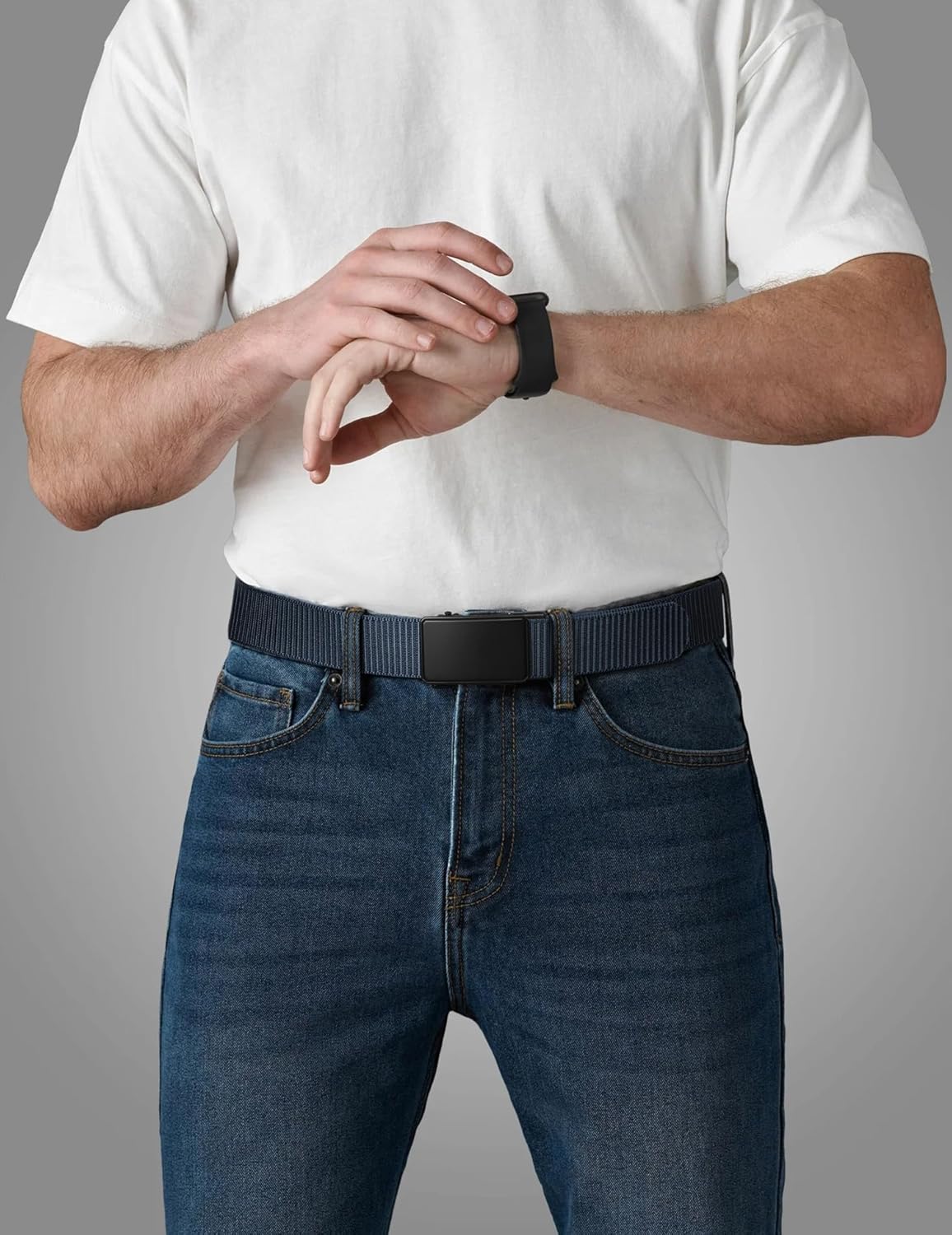 JUKMO Men's 1.5" Nylon Ratchet Belt, Casual Web Click Belt with Slide Buckle for Jeans, No Holes Adjustable Trim to Fit - Image 6