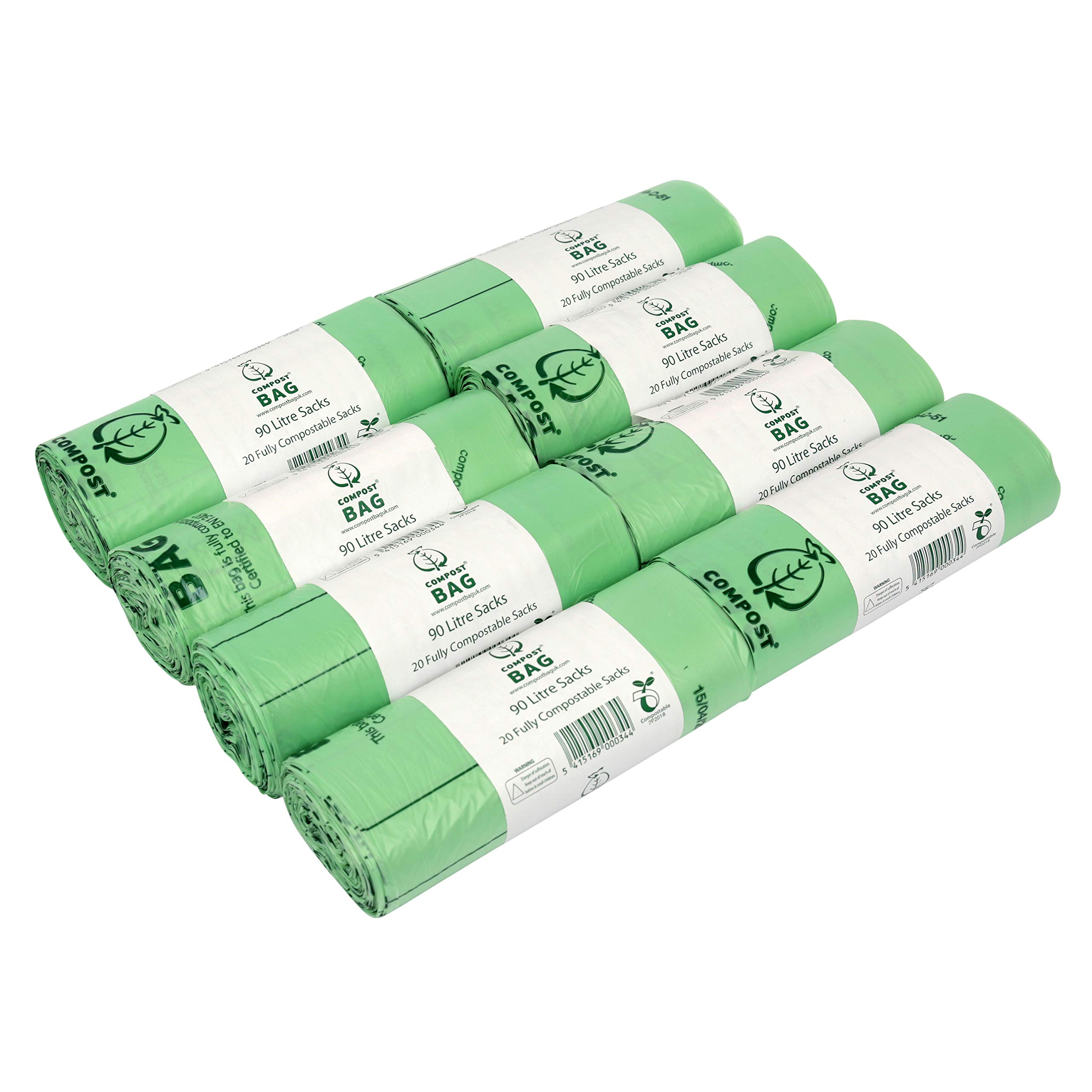 90L x 160 Compostable Compost Bag Food Waste Sacks - Commercial size - 90 Litre Food Waste Bin Liners - EN 13432 - with Composting Guide