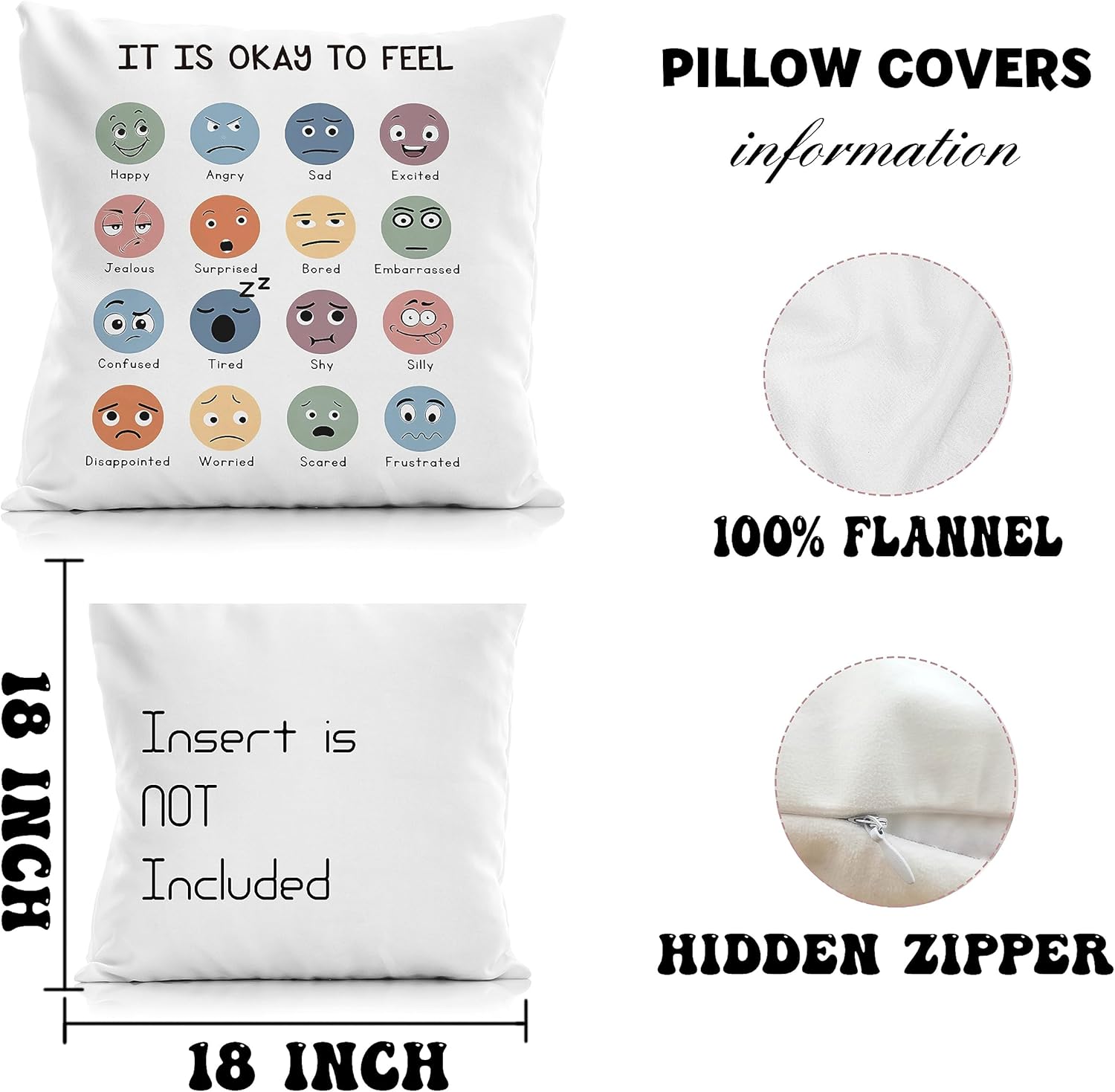 Classroom Emotions Pillow Covers 18x18,Feelings Emotions Throw Pillow Cover,Boho Classroom Pillows for Kids Reading Corner Homeschool Teens Room Decor - Image 6
