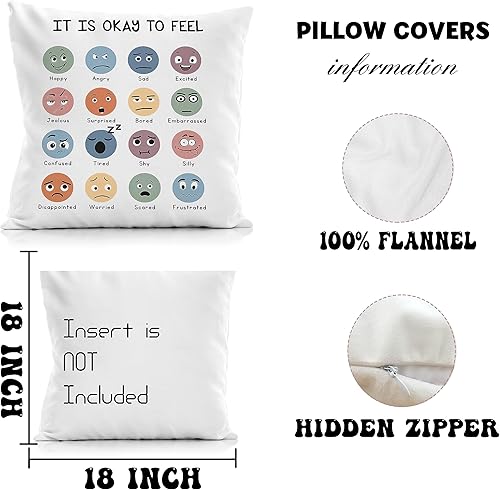 Miniatura 6 de Fundas de almohada de emociones de aula de 18 x 18 pulgadas, funda de almohada con sentimientos y emociones, almohadas bohemias para niños, lectura,