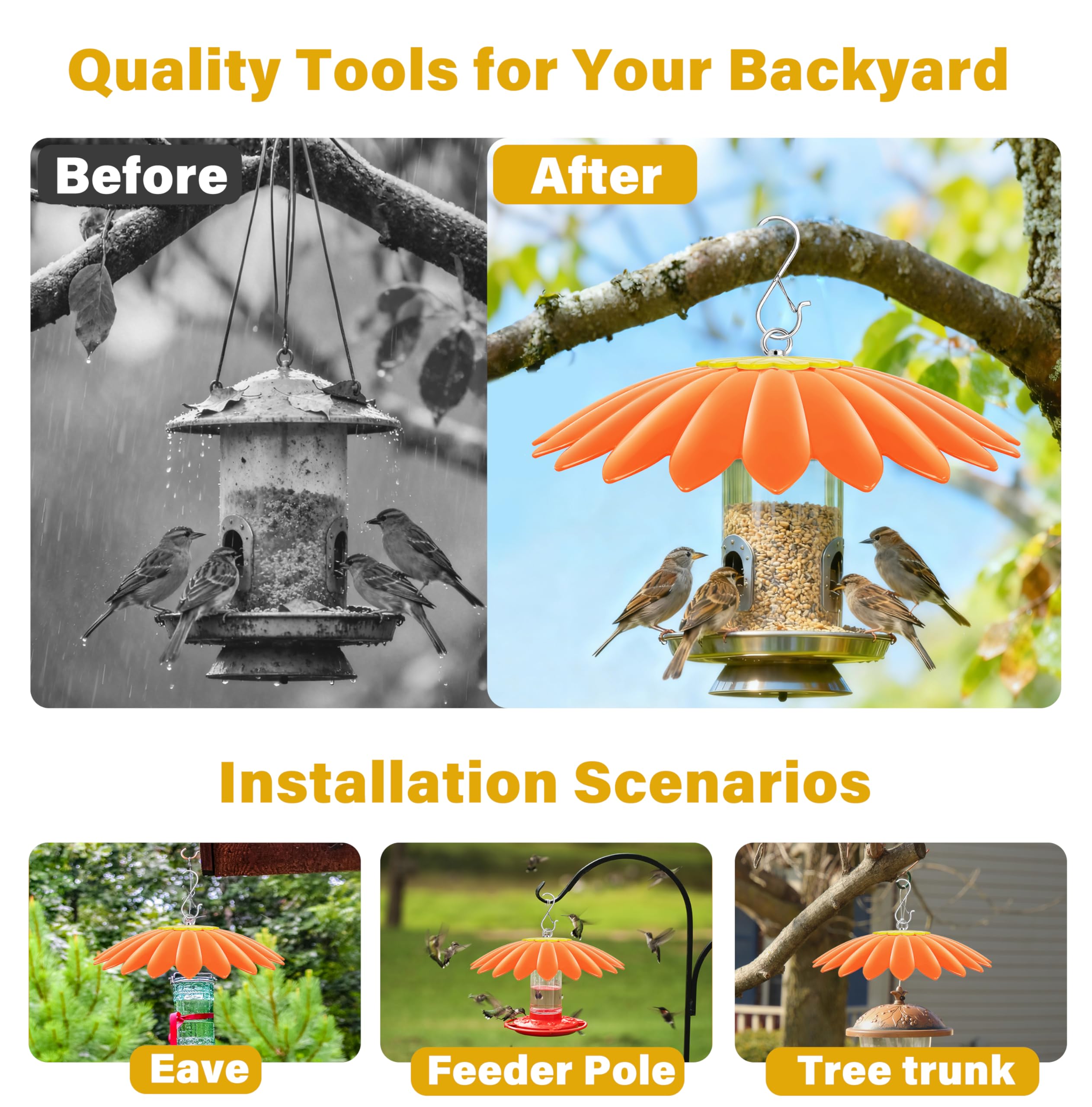 Protector de lluvia para comedero de pájaros de 13.5 pulgadas, cubierta de cúpula para comedero de colibrí, cubierta de paraguas para casa de pájaros para exteriores, deflector de ardilla, paquete de
