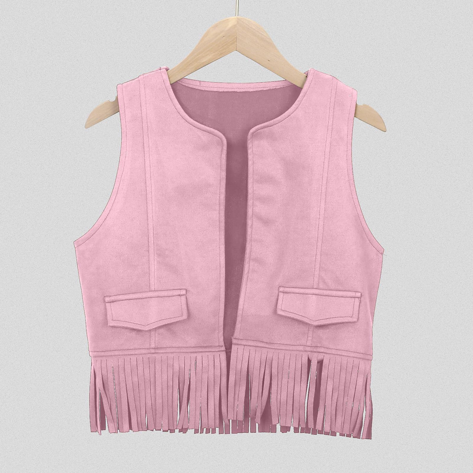 2026 - Boys Girls Western Cowboy Cowgirl Outfits Front Open Fringe Vest Party Dress Up Tassel Fringe Waist Coat Tops Costume T-Shirt - Image 2