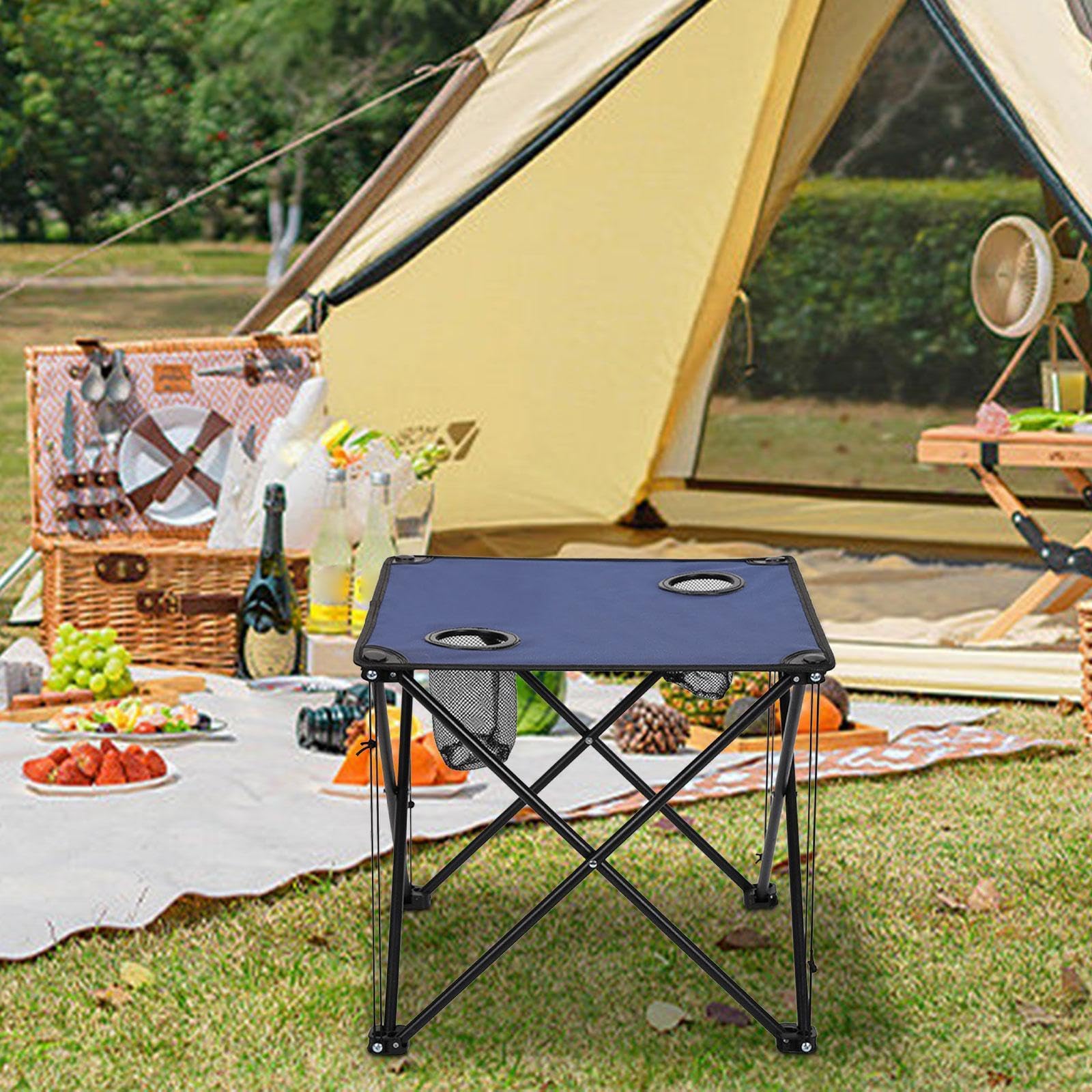 kowaku Table de Camping Pliable Multifonctionnelle pour Extérieur avec Porte-gobelets Ossature Métallique Solide Tissu Oxford Rangement Facile, Bleu