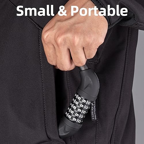 Miniatura 4 de ROCKBROS Cable de bloqueo de bicicleta con combinación de 5 dígitos, bloqueo de cable de bicicleta antirrobo, ligero y pequeño, negro