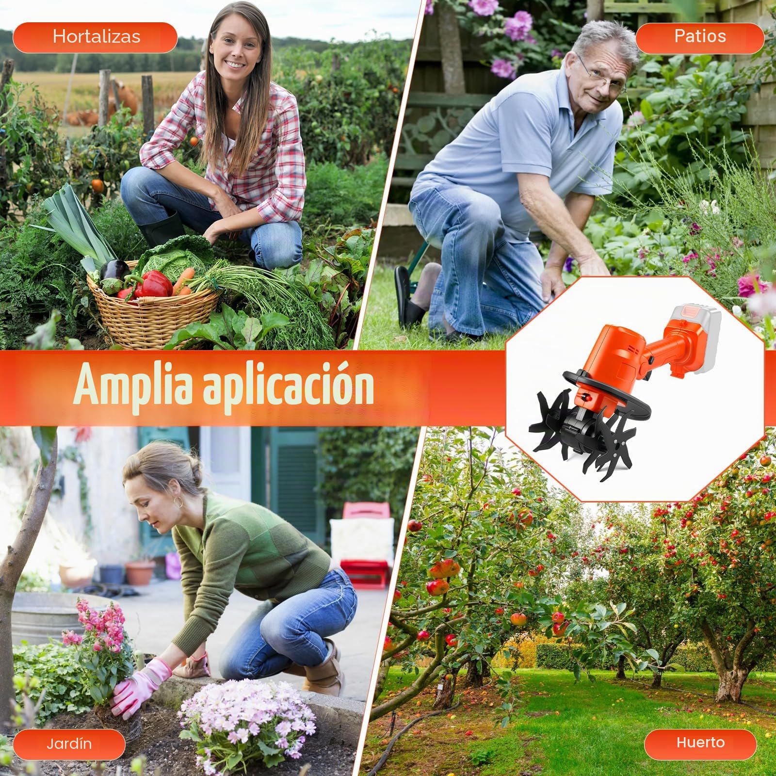 Cultivador de Mano a Batería para Makita 18V (sin Batería) (Barra 1,3 m) | 550W, Rotavator de Jardín, Profundidad de Fresado 10 cm, Ancho 10 cm, Azada