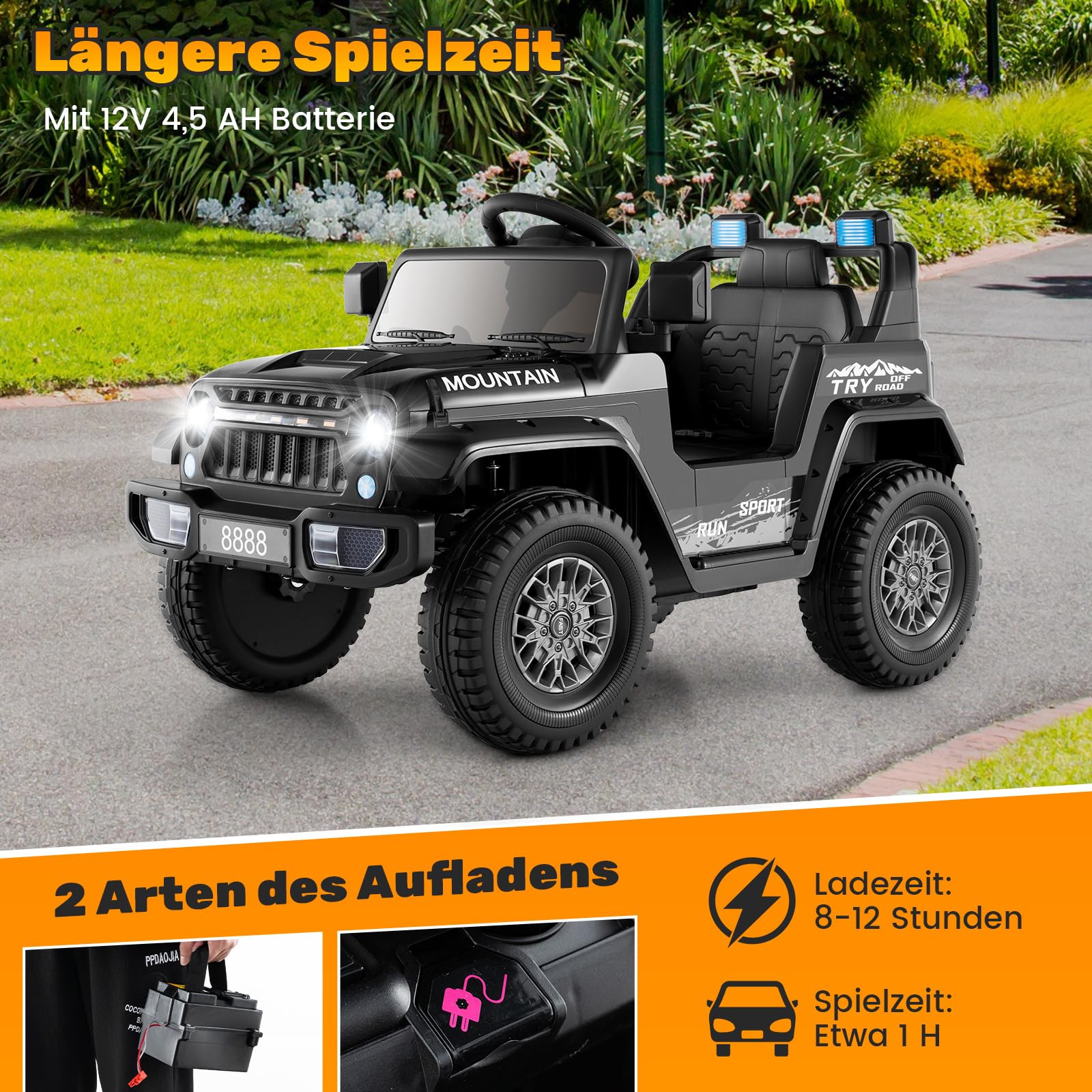 COSTWAY Elektroauto für Kinder, 12V Elektro Kinderauto mit Fernsteuerung & LED-Scheinwerfern & Musik & USB, Elektrofahrzeug für Kinder ab 3 Jahren (Schwarz)