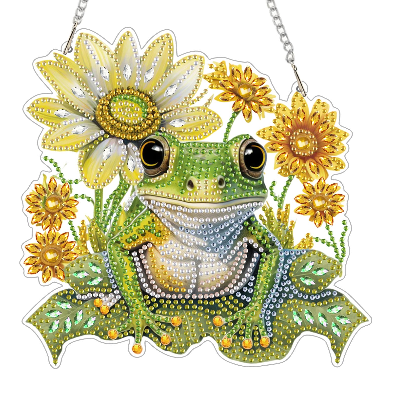 GHHKUD Frogs Flowers Hanging Diamond Art Kits for Adults, Special Shaped Diamond Painting Kits Hanging Pendant, DIY Acrylic 5D Diamonds Gem Art Painting Craft Kit for Wall Decor Gift