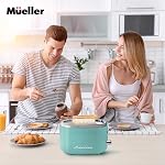 MÜELLERHOME Retro 2-Slice Toaster, 7 Levels of Golden, 3 Functions (Reheat, Defrost, Cancel), Removable Crumb Tray, Turquoise