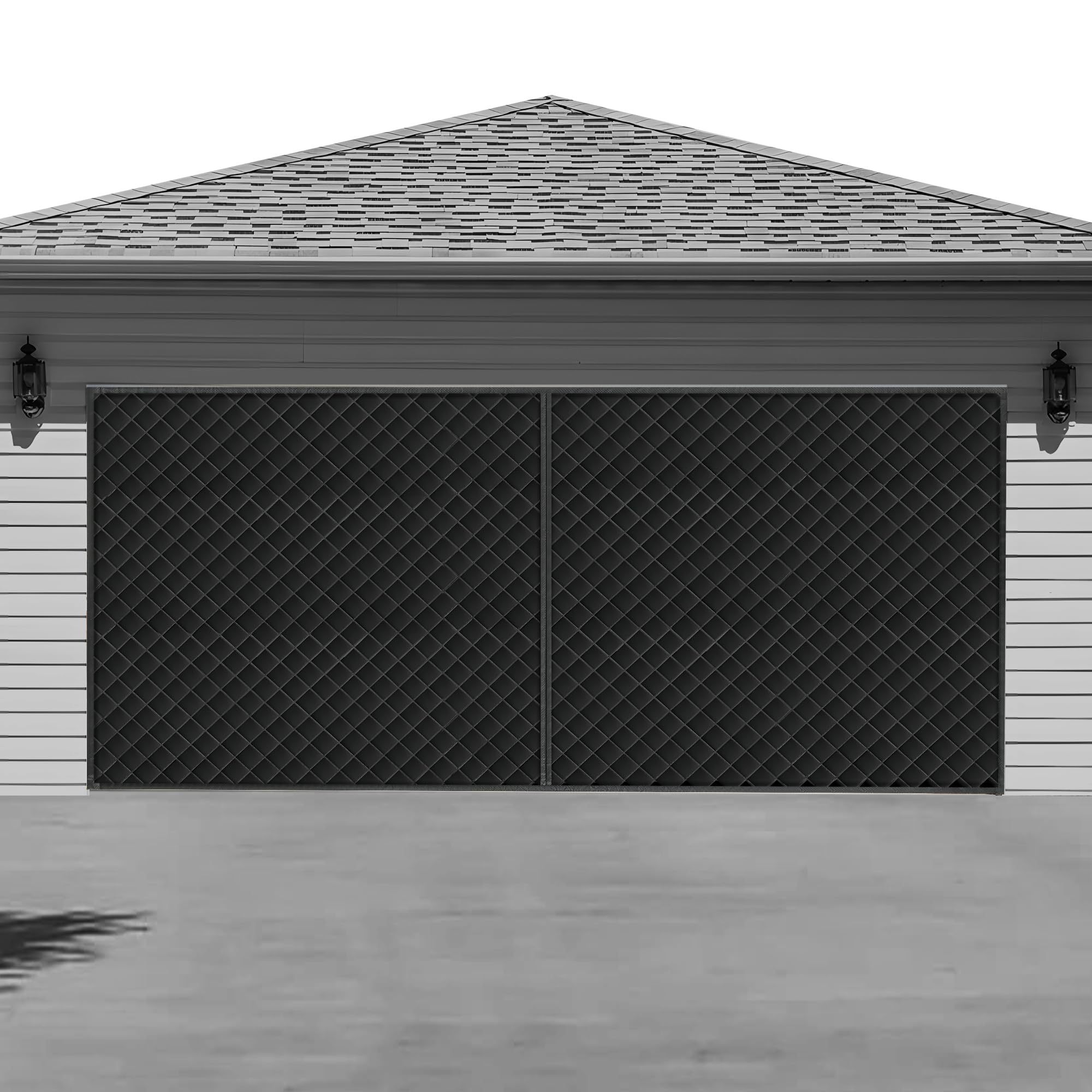 Liamst Black Magnetic Thermal Insulated Garage Door Curtain ，Center Opening, Durable Oxford Cloth&Thicken Polyester Fiber Fill, Weatherproof, Windproof, Soundproof, Weighted Bottom (8 * 7Ft, )