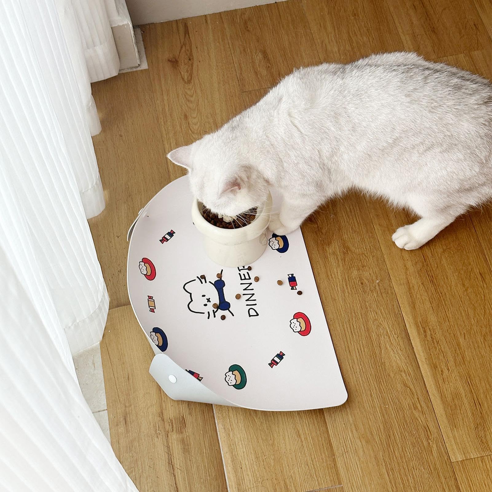 Katzenfuttermatte Rutschfestes PU-Leder Mit Auslaufsicherem Erhöhtem Rand | Katzentrinkbrunnenmatte Für Kätzchen, Welpen, Innenbereich, Zuhause, Küche, Reise, Essbereich, (Kätzchen)