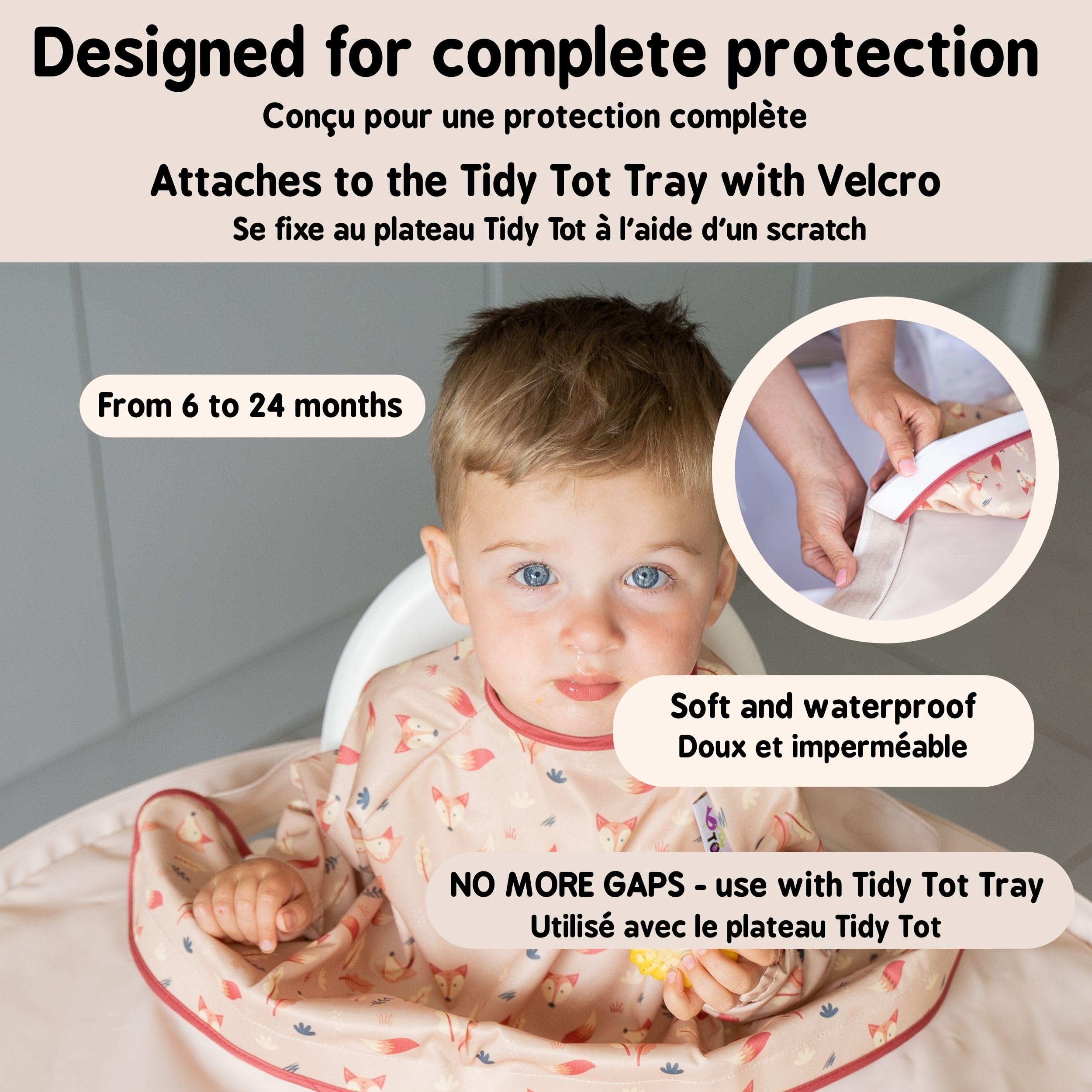 Tidy Tot Bavoir Manches Longues Bébé DME Protection Anti-Salissures Dès 4 Mois