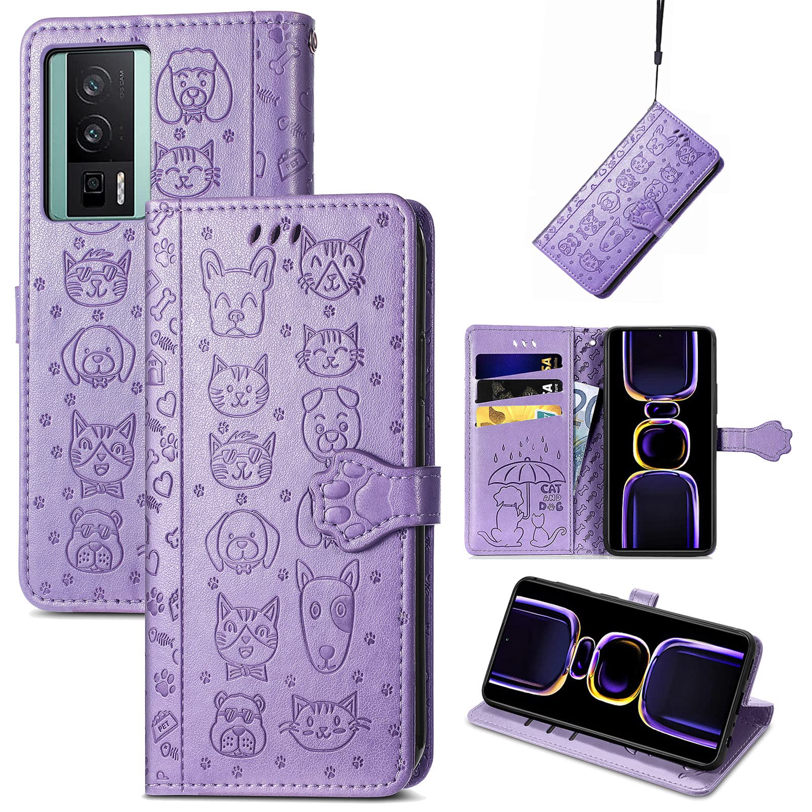 WBWONE Cover per Xiaomi Poco F5 Pro, Flip Custodia in Pelle PU, Cover a Libro Portafoglio, Funzione Supporto, Magnetica, Slot Cart, TPU Bumper Caso, Blu