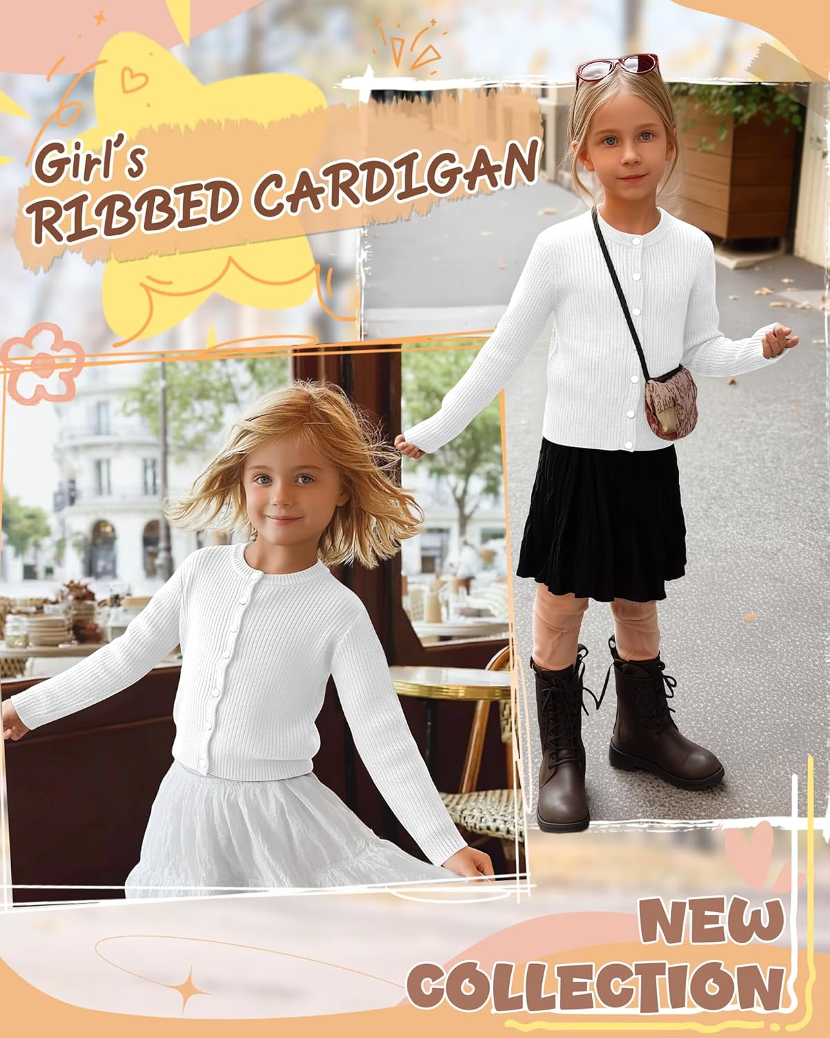 Girls' Uniforms Cardigan Long Sleeve Ribbed Knit Crew Neck Shirt Button Down School Kids Student Outerwear Top - Image 4