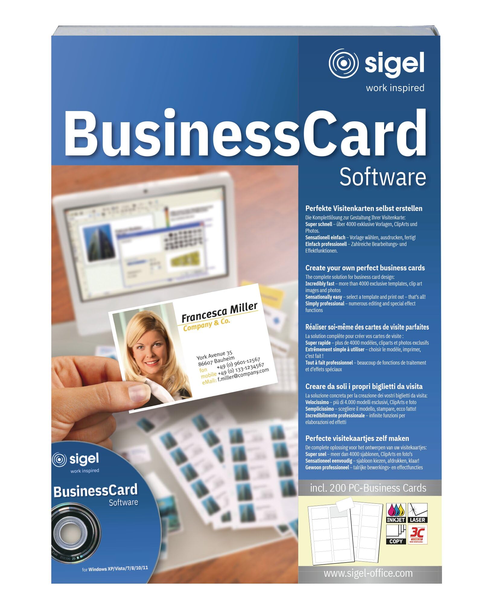 SIGEL SW670 BusinessCard Gestaltungs-Software für Visitenkarten, CD inkl. 200 Karten