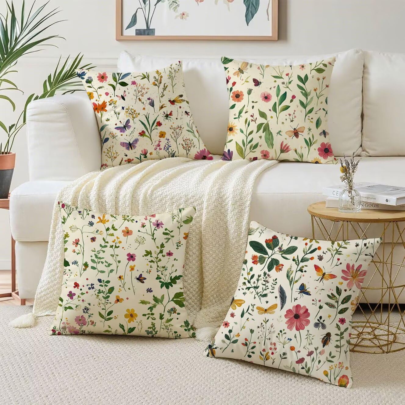 Kissenbezug 45x45 4er Set Sofakissen Blumen Kopfkissenbezug Farbe Dekokissen Samt Kissenbezüge, Zierkissen Sofa Kissen Wetterfeste Kissen Outdoor Pillow Cover für Wohnzimmer Balkon Deko t-282