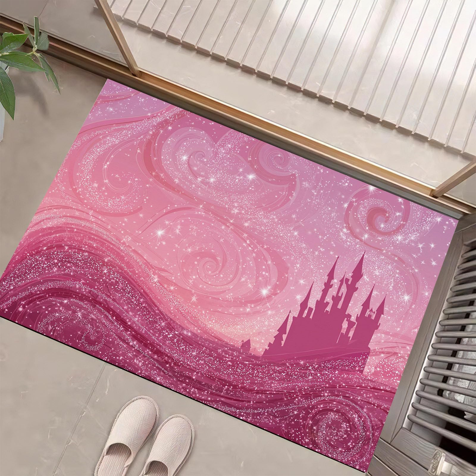 Tapis entrée intérieur antidérapant et lavable en poil ras rose blush