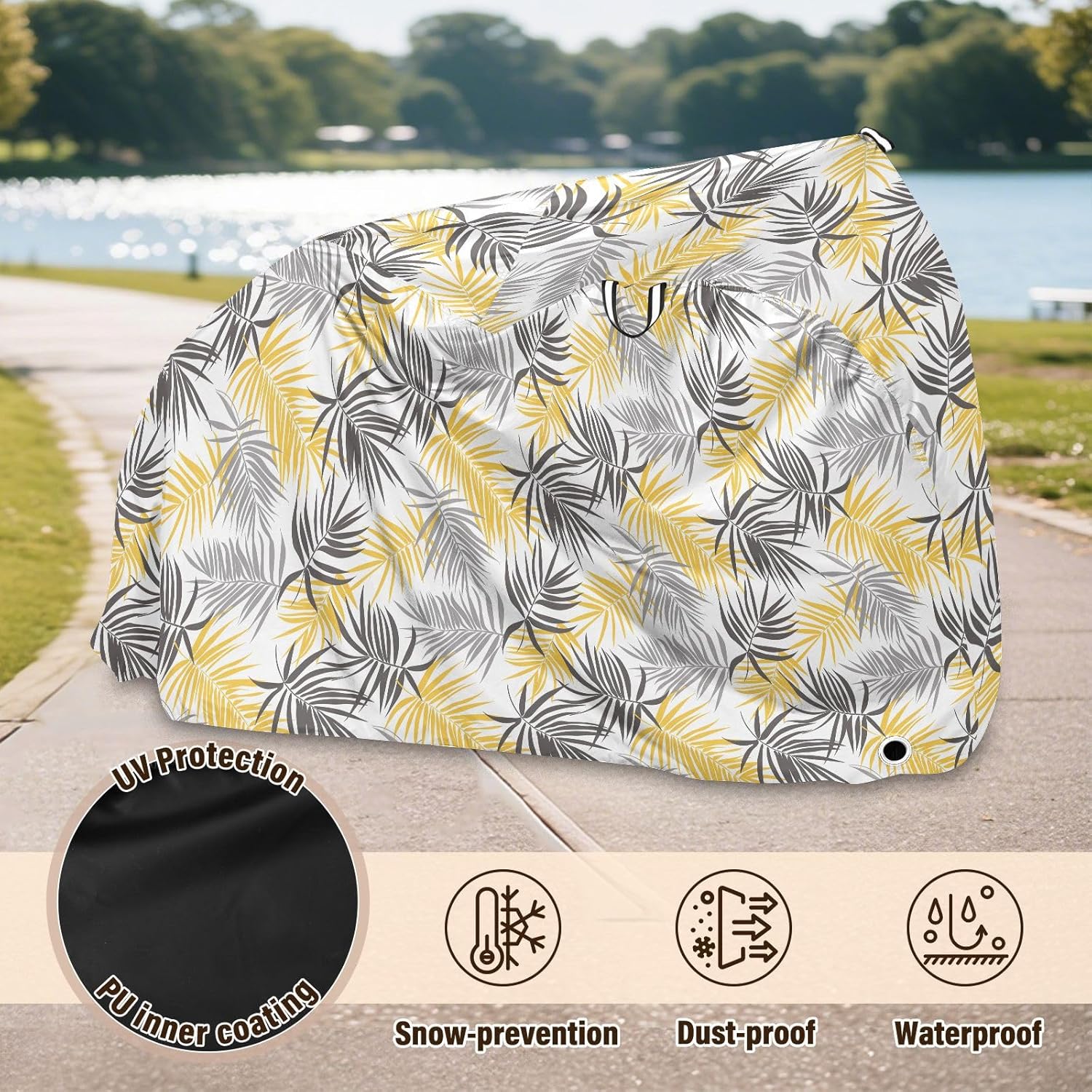 ALAZA Yellow Palm Leaf Bike Cover Waterproof Outdoor Ebike Bicycle Covers Tarp Protection for 1/2 Bikes, Sun UV Dust Wind Proof