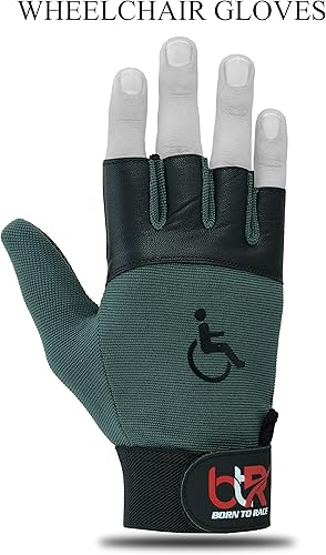 Miniatura 7 de BTR BORN TO RACE Guantes de silla de ruedas para hombres y mujeres  Guantes de entrenamiento  Palma de cuero de pulgar largo sin dedos