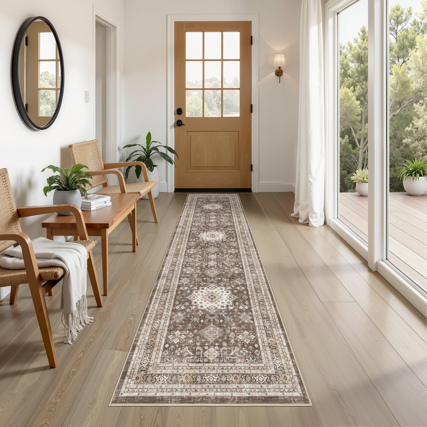 Vintage Hallway Runner Rug 2x8: Large Soft Washable Entryway for Kitchen Laundry Room Non-Slip Backing Runner for Entrance Living Room Bedroom Bathroom - Dark Brown โ image 1