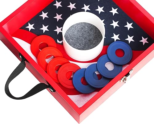 Miniatura 6 de Juegos al aire libre Juego de lanzamiento de arandelas de madera con 8 arandelas