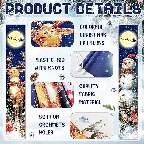 Miniatura 3 de Decoración retro de Navidad con texto en inglés Merry Christmas para puerta, muñeco de nieve azul, reno, luna, patio, porche, decoración navideña