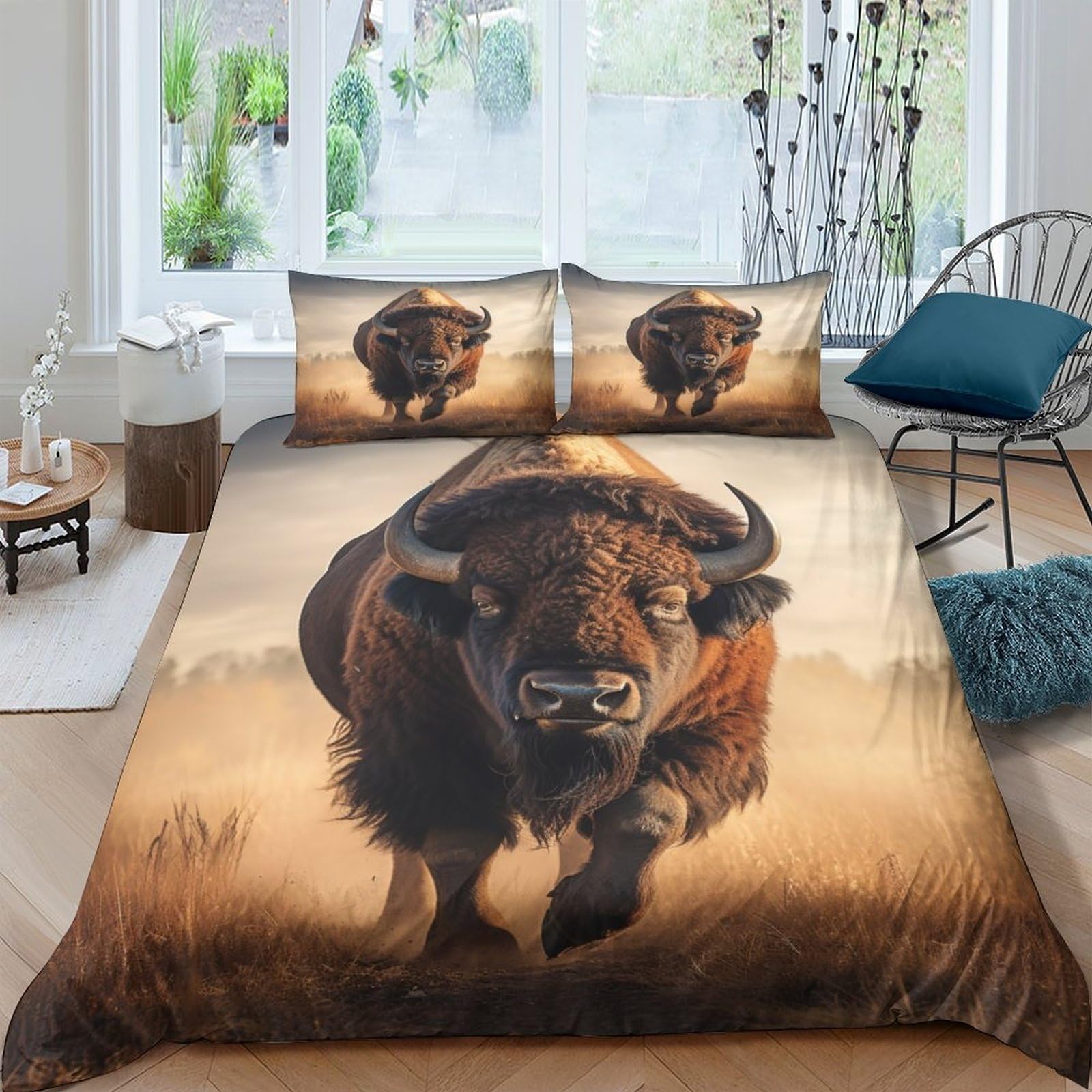 Housse de couette 240 x 260 buffle decoration animaux parure de lit 2 personnes