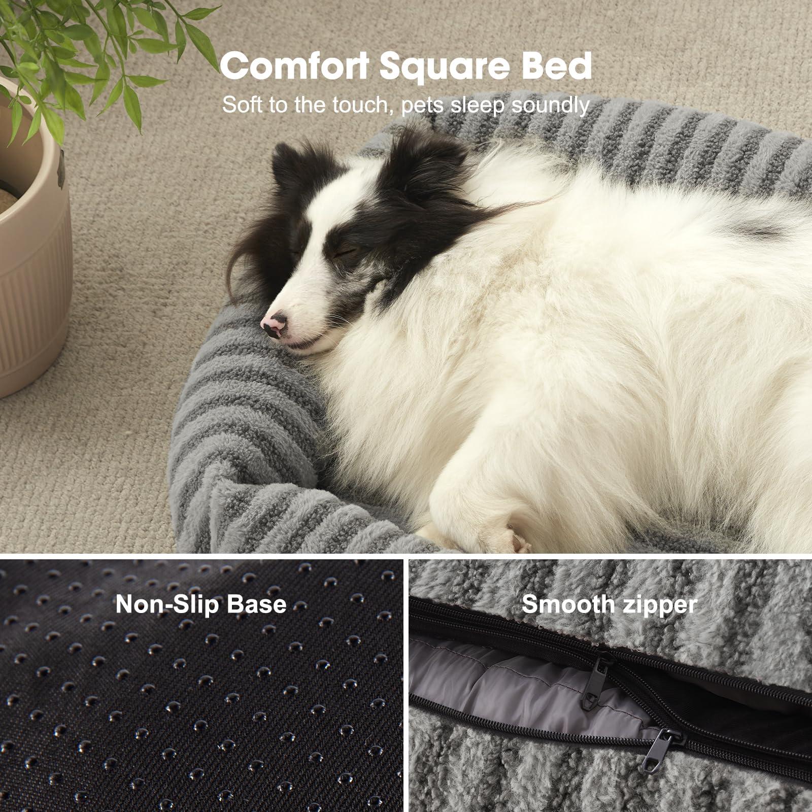 MIXJOY Medium Dog Beds for Medium Sized Dog, Calming Warming Pet Beds, Washable Dogs Bed with Removable Cover, Rectangle Pet Bed with Non-Slip Bottom, 25"x21"x7", Grey - image 4