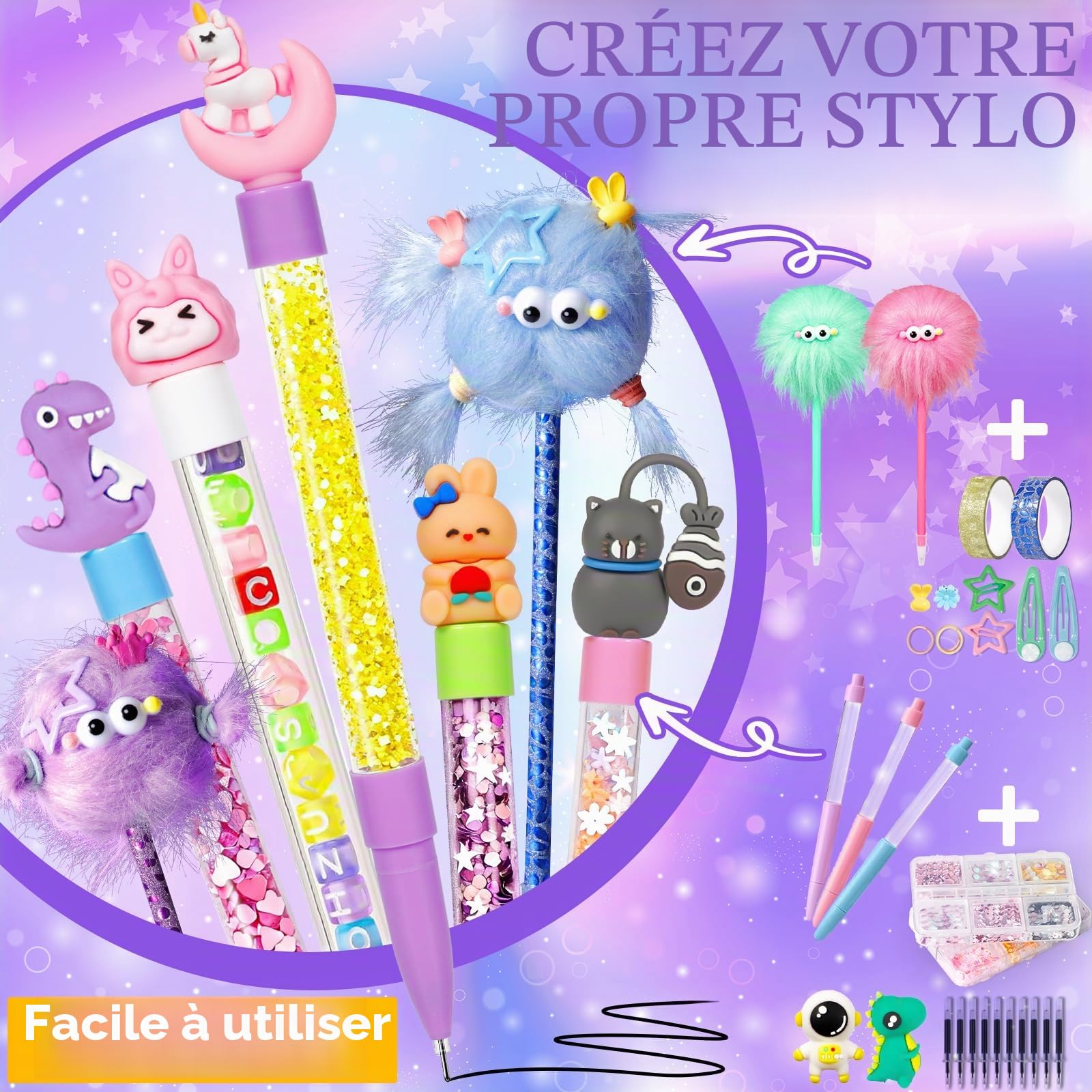 Kit de Création Stylo avec 170+ Accessoires, Atelier des Stylos Personnalisé, Activité Manuelle Enfants 5-12 Ans