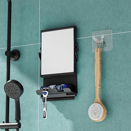 Miniatura 8 de Espejo de ducha sin niebla para afeitar, aumento de doble cara 1X3X, espejo de baño antivaho con escobilla de goma, a prueba de óxido, color negro
