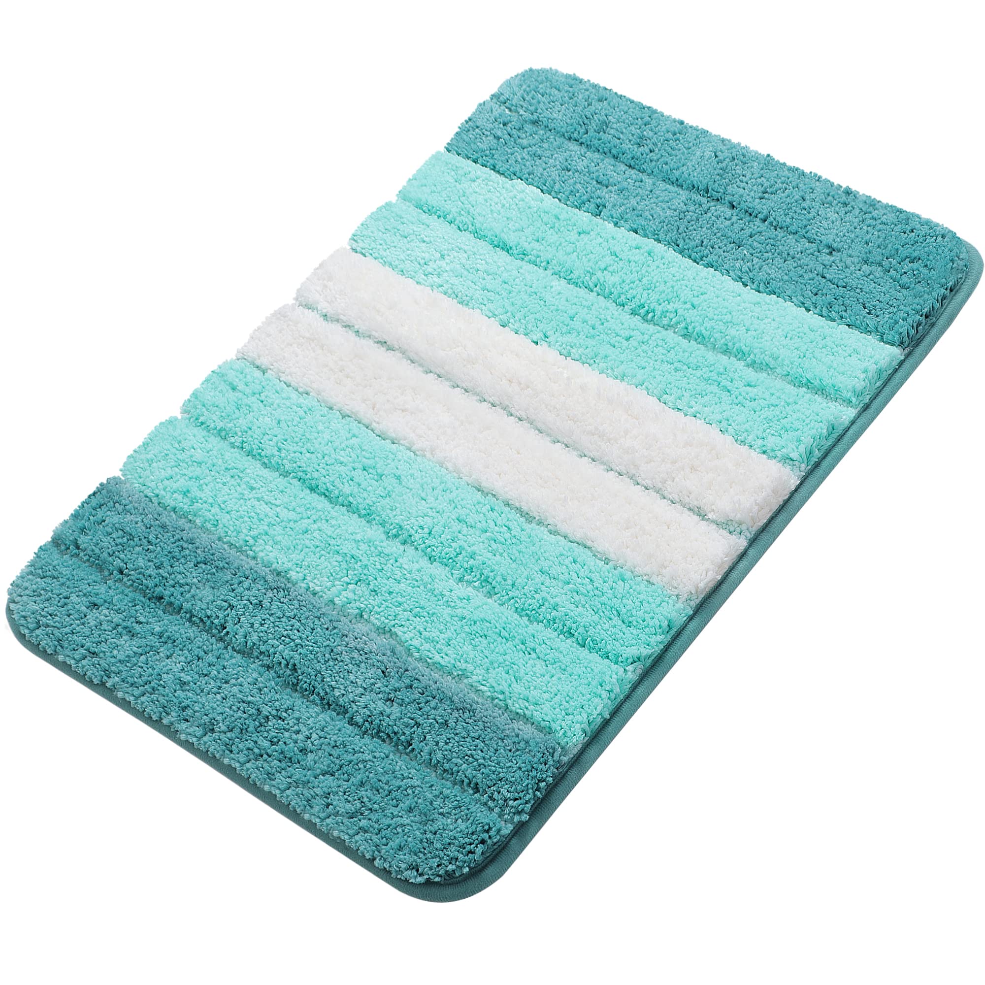PiccoCasa Tapis de bain antidérapant extra doux et absorbant en microfibre à rayures, turquoise, 50 x 80 cm, lavage et séchage en machine