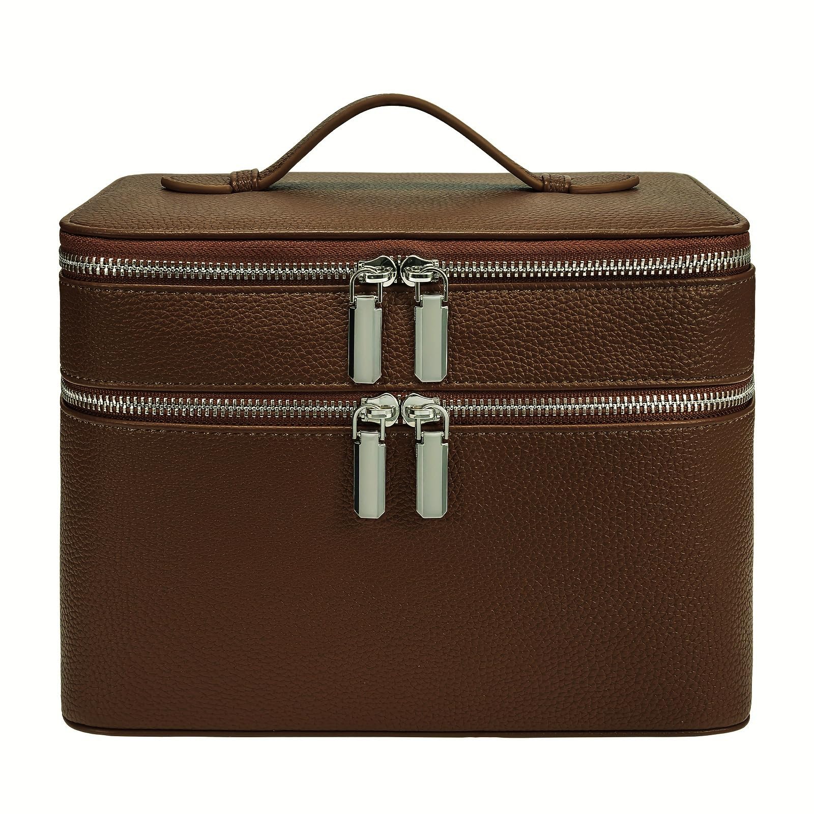 Doppelschichtige Kosmetiktasche mit großer Kapazität, PU Leder, wasserdicht, leicht, ideal für Reisen und den täglichen Gebrauch, Make up Planer für den täglichen Gebrauch