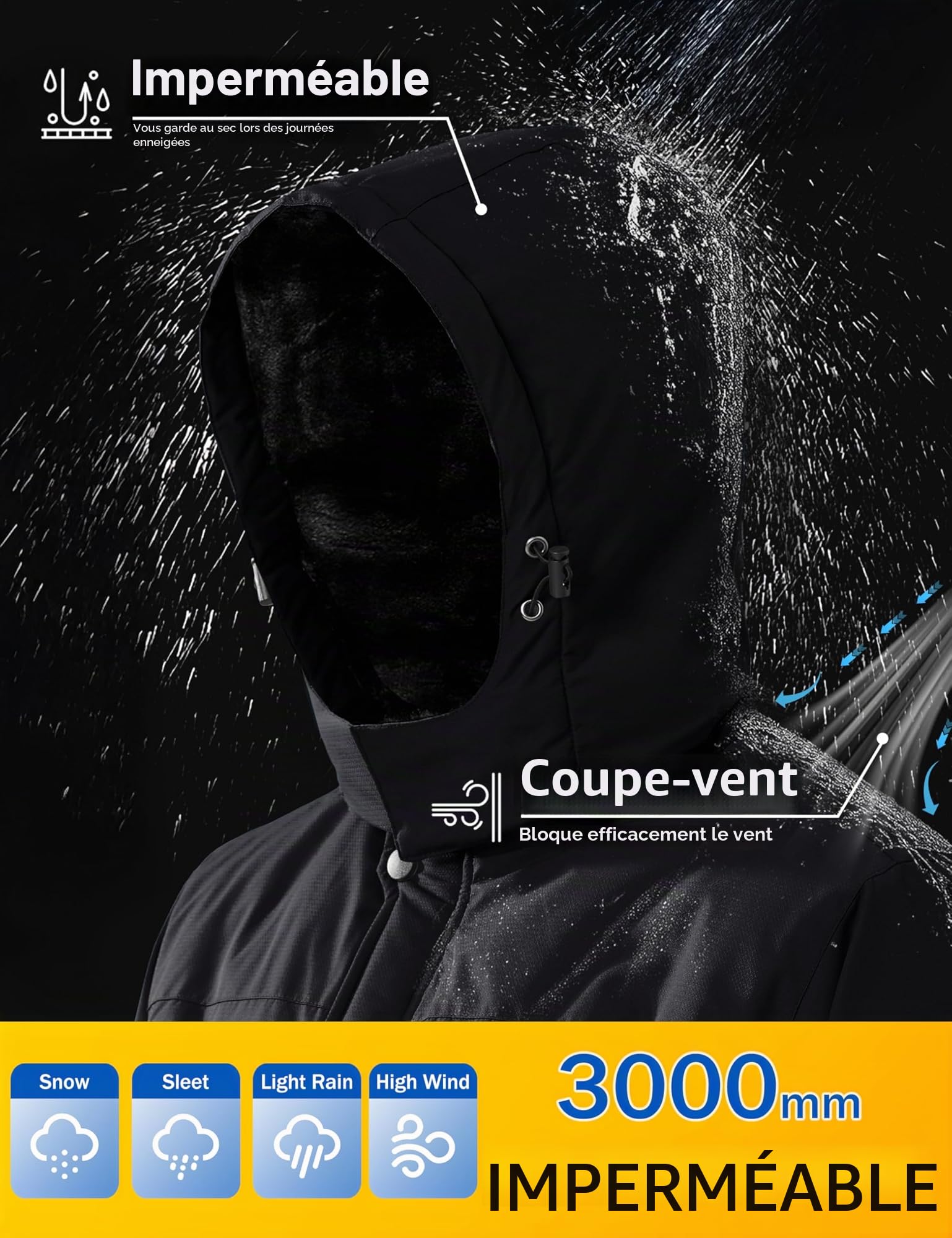 MAGCOMSEN Vestes d'hiver imperméables pour hommes Manteau chaud de ski et de neige Veste de montagne coupe-vent avec capuche amovible