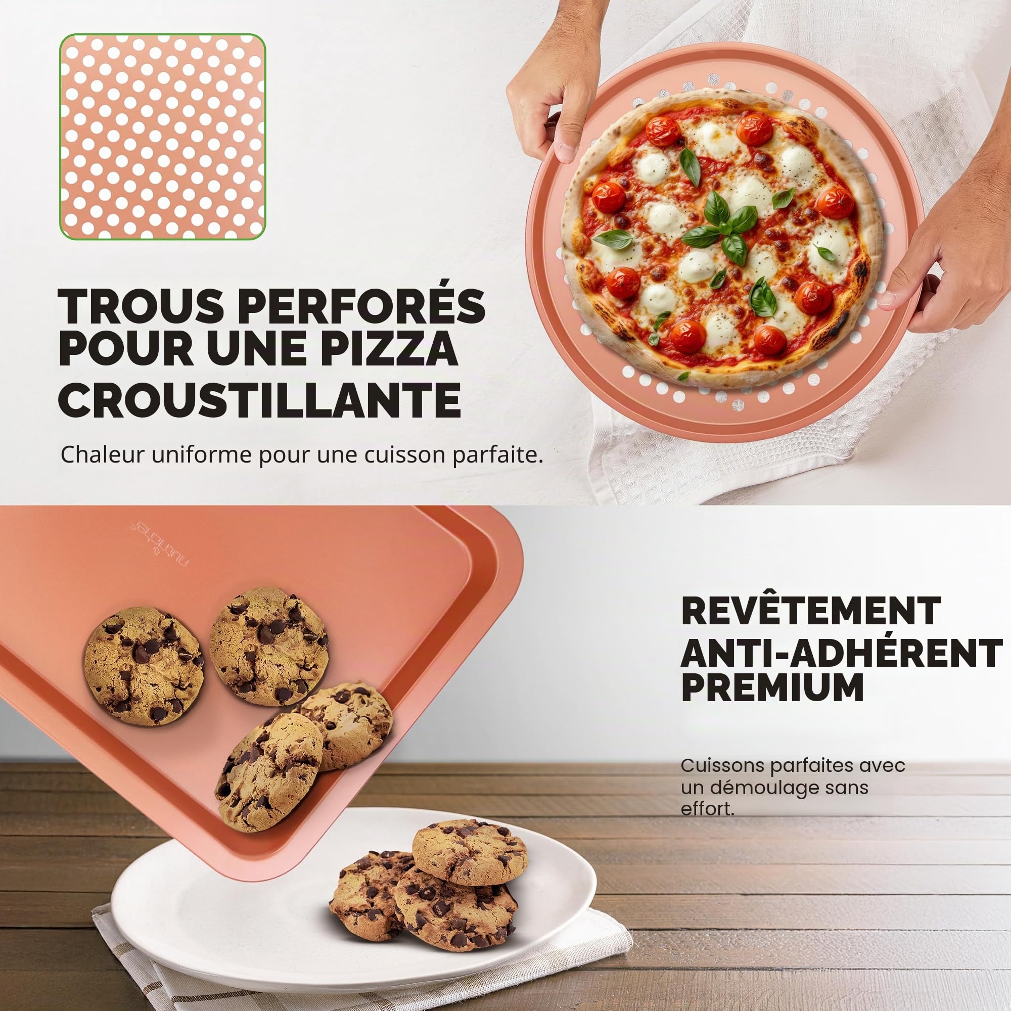 NutriChef Moules à Pâtisserie - Set de 10 Ustensiles Antiadhésif en Acier au Carbone - Inclus Plaques à Biscuits - Moules à Pain, Cupcakes, Rôtir - Plaques Perforées pour Grille - Faciles à Nettoyer