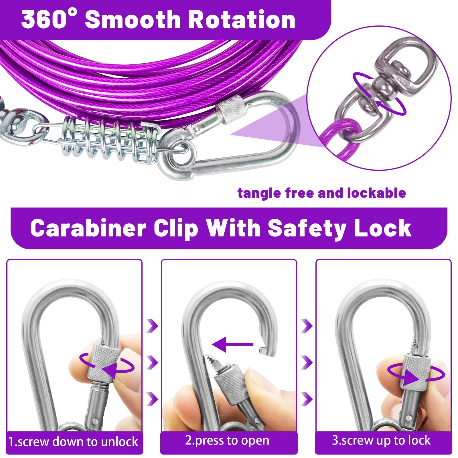 HaiYUAN Dog Tie Out Cable 10/15/20/25/30FT Dog Run Cable Rosy Pink/Blue/Purple/Silver/Red/Green/YellowTie Out Cable for Large Dogs Heavy Duty for Outside Hold Large Dogs Up to 250LBS - Image 3