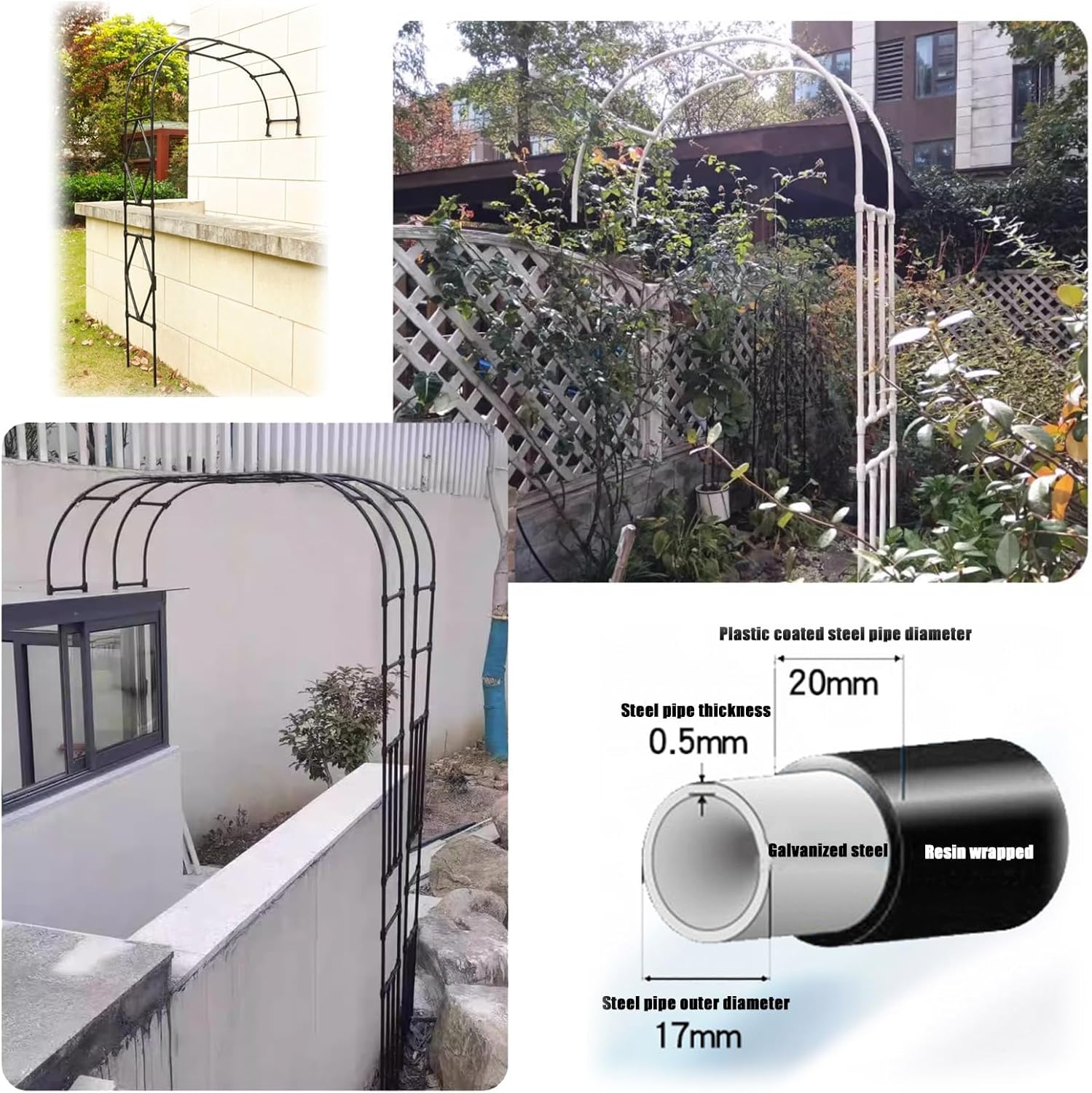 Steel Garden Arch, Metal Decorative Arch, for Plant Climbing, Christmas Garden Decorations Pergola for Garden, Backyard, Lawn, Bridal Party Decor, Easy to Install(White,47x15.7x94.5in)