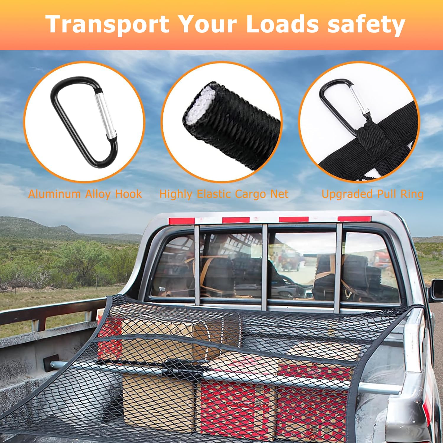 Filet De Chargement Élastique Pour Camion - 1.2x1.2m (Extensible 2.1x2.1m) - Organiseur De Lit De Camion