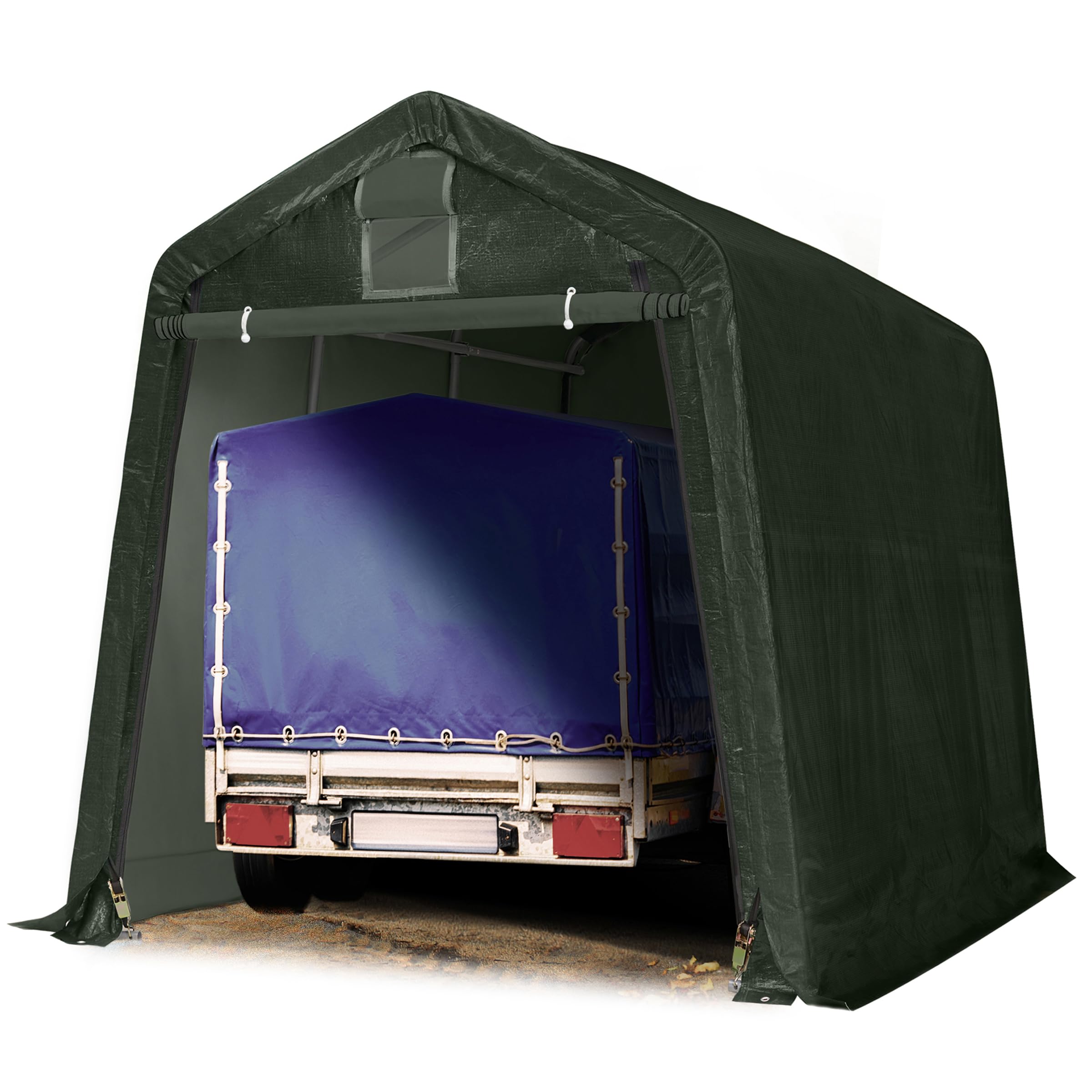 TOOLPORT Tendone Garage 2,4x3,6 m Verde PE 600 Acciaio per Moto