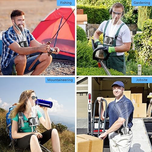 Miniatura 7 de Ventilador de cintura portátil, ventilador de cinturón portátil de 10 velocidades, potente flujo de aire, ventilador de cuello colgante manos